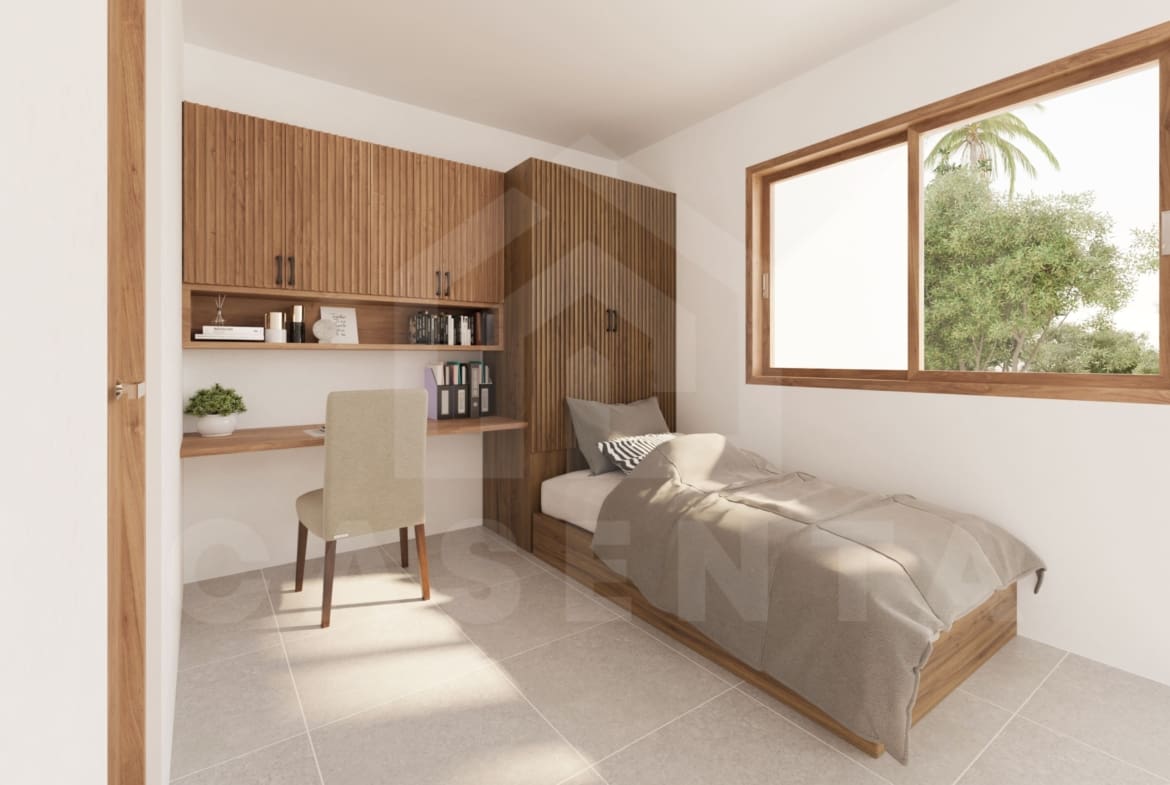 Bedroom with single bed and built-in study table in a 3 Bedroom Villa in Uluwatu with a great Location for Investment