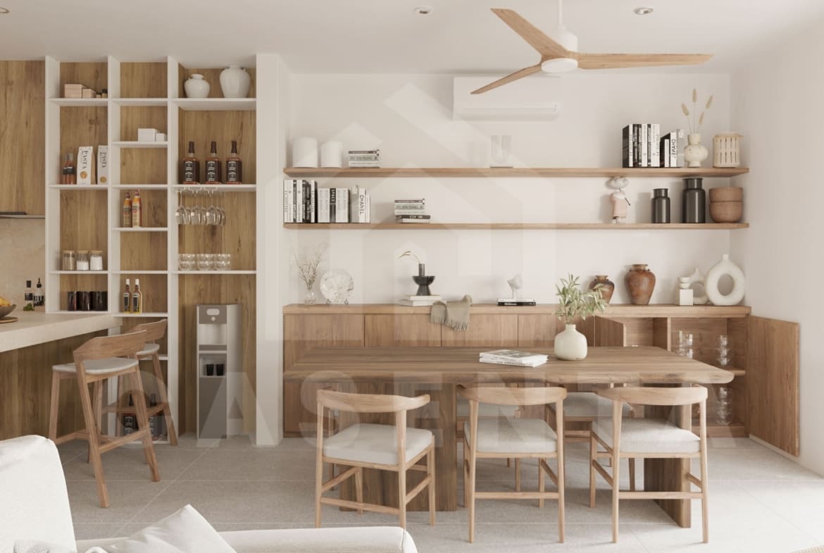 Closer look at the dining area with drawers for additional storage of a 3 Bedroom Villa in Uluwatu with a great Location for Investment
