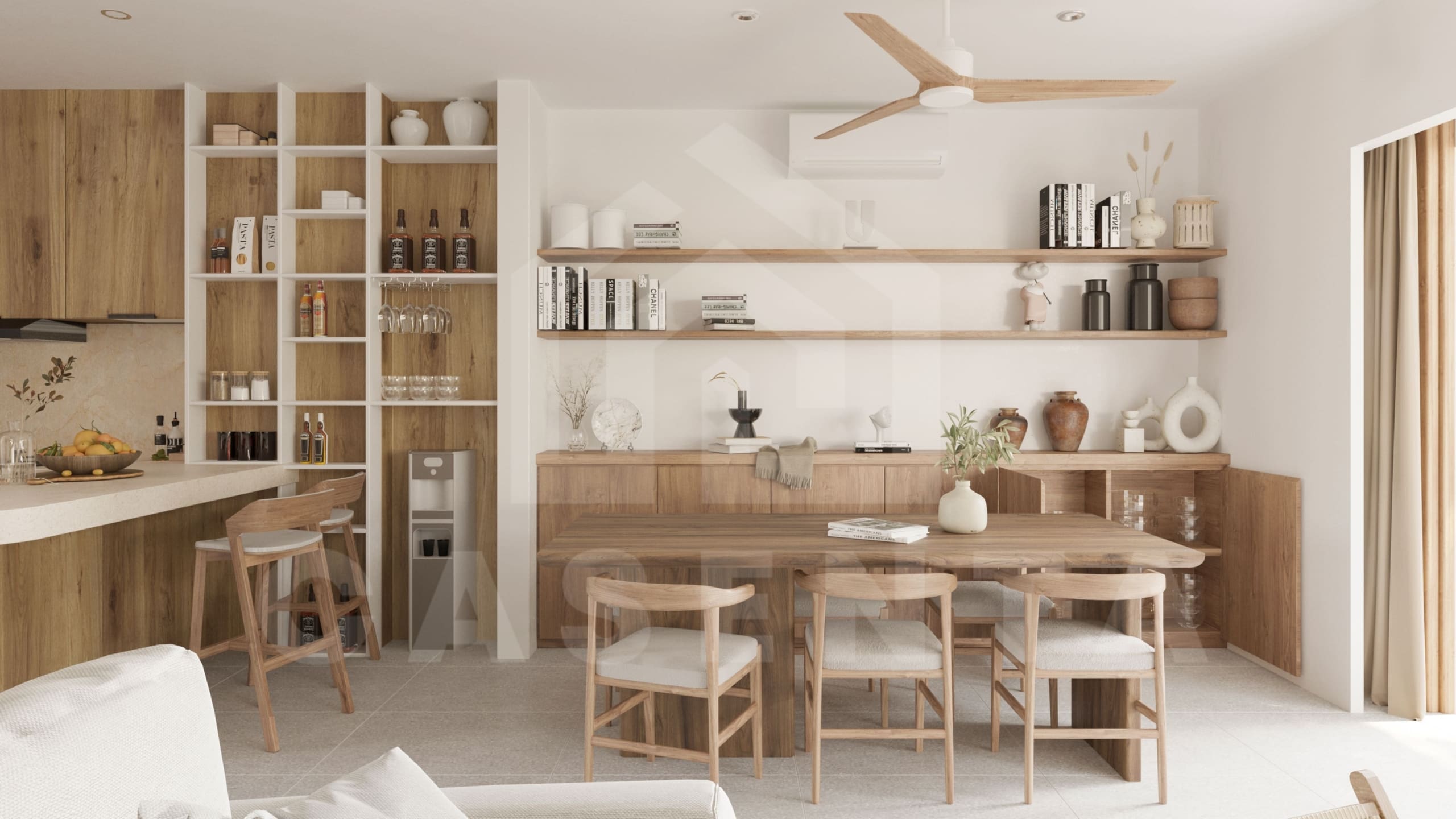 Closer look at the dining area with drawers for additional storage of a 3 Bedroom Villa in Uluwatu with a great Location for Investment