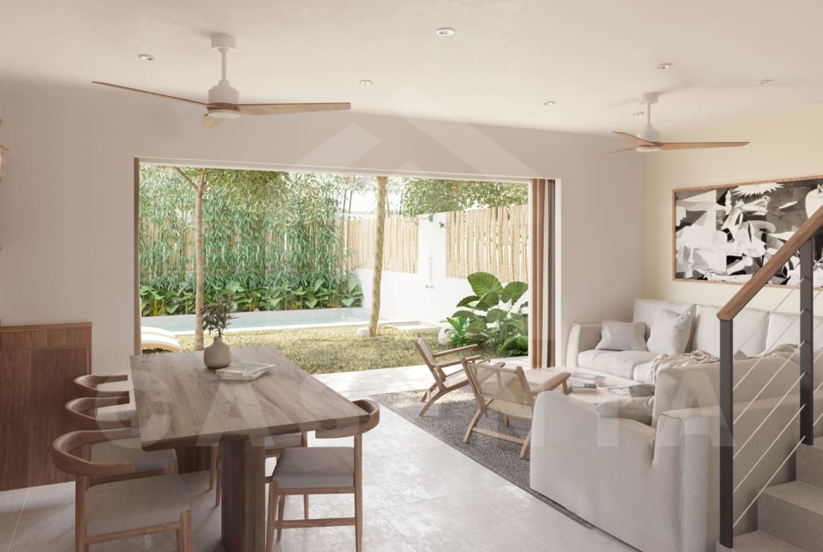 The living area looks out to the outdoor space of this 3 Bedroom Villa in Uluwatu with a great Location for Investment