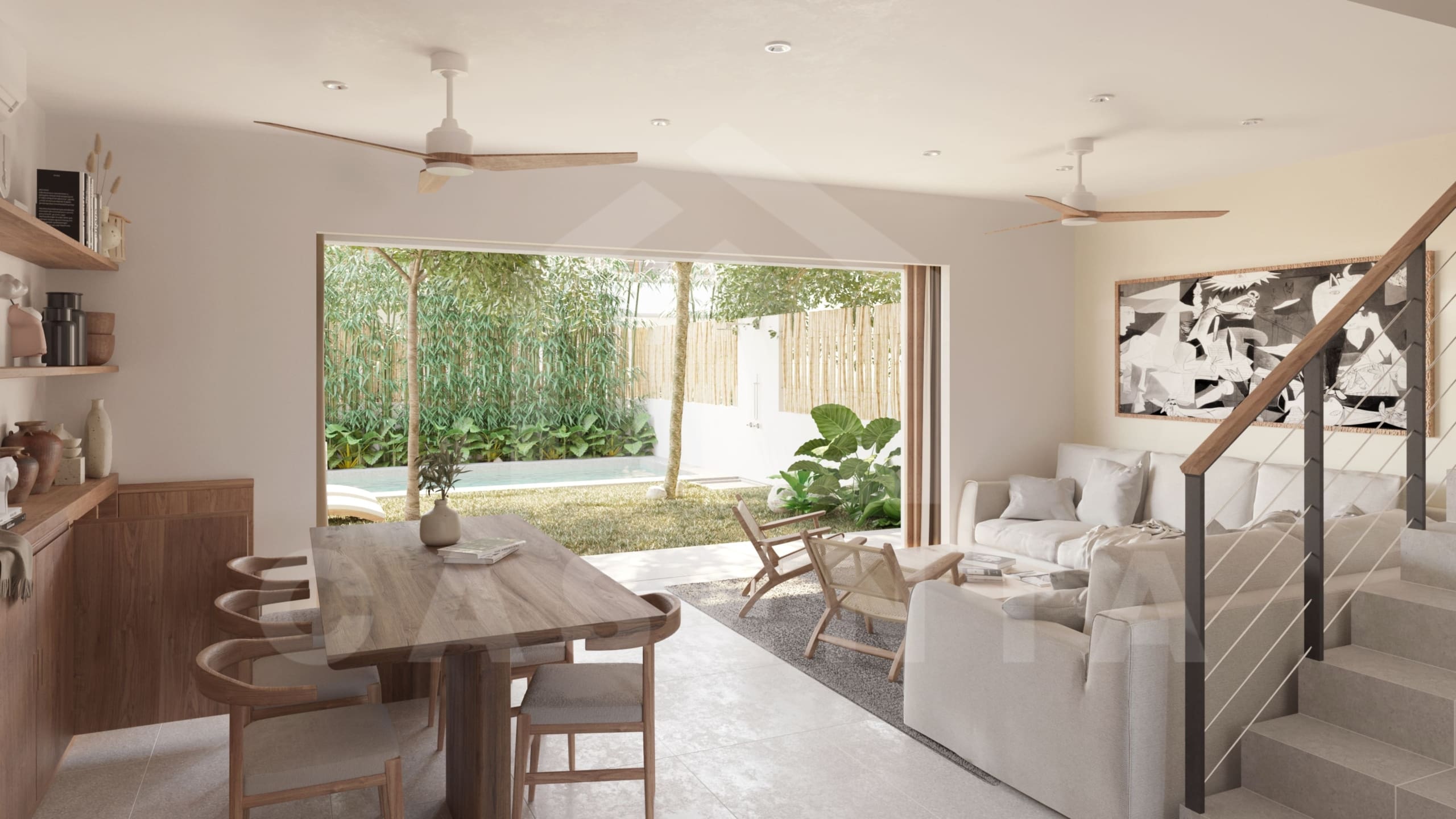 The living area looks out to the outdoor space of this 3 Bedroom Villa in Uluwatu with a great Location for Investment