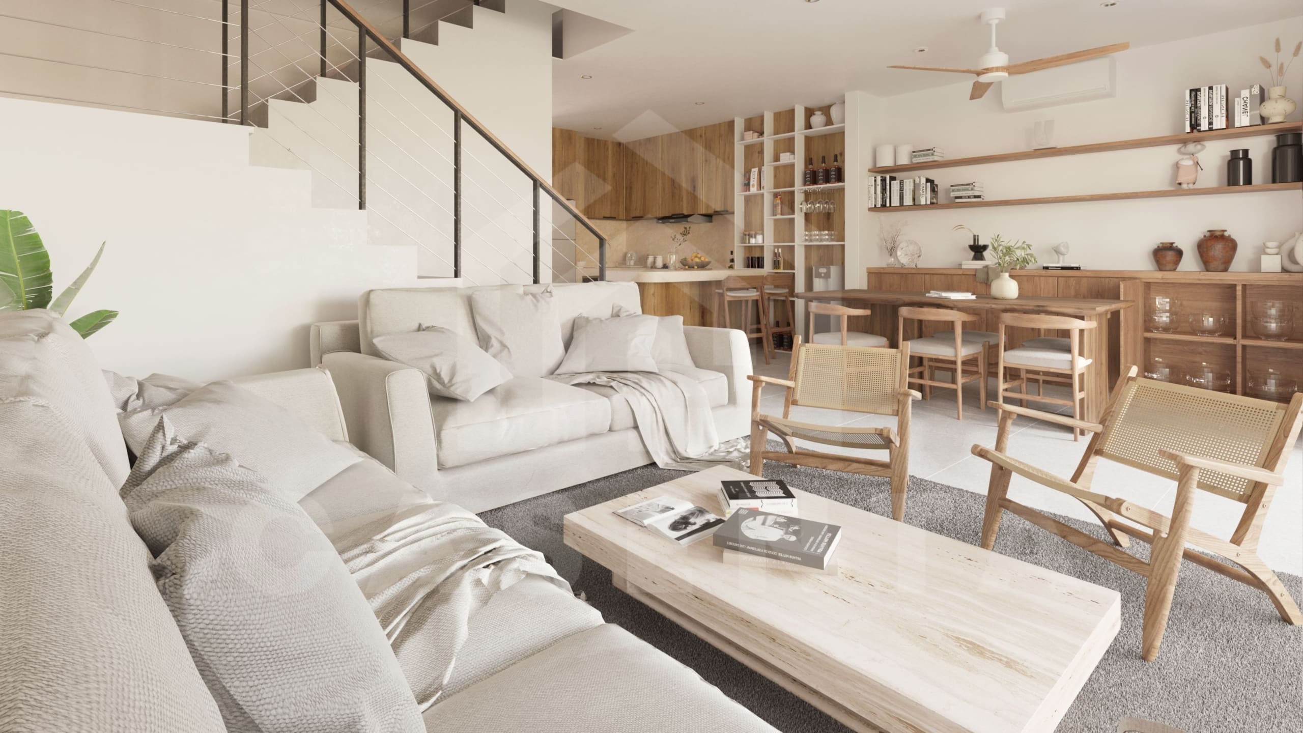 Open space layout joining the living space and kitchen/dining area of 3 Bedroom Villa in Uluwatu with Superb Location for Investment