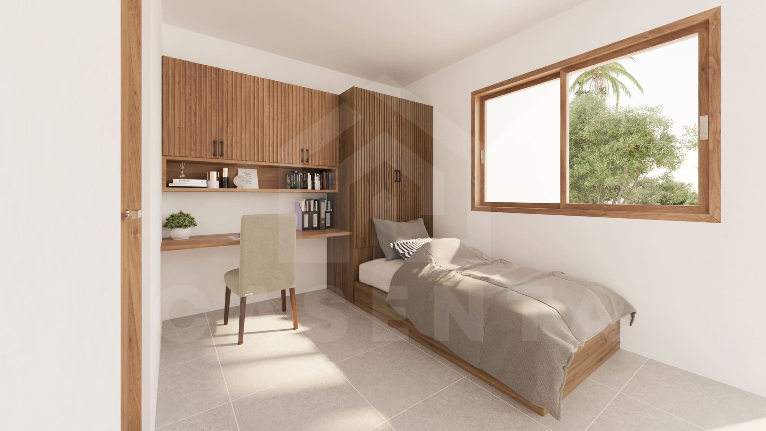 Bedroom with single bed and built-in study table in a 3 Bedroom Villa in Uluwatu with a great Location for Investment