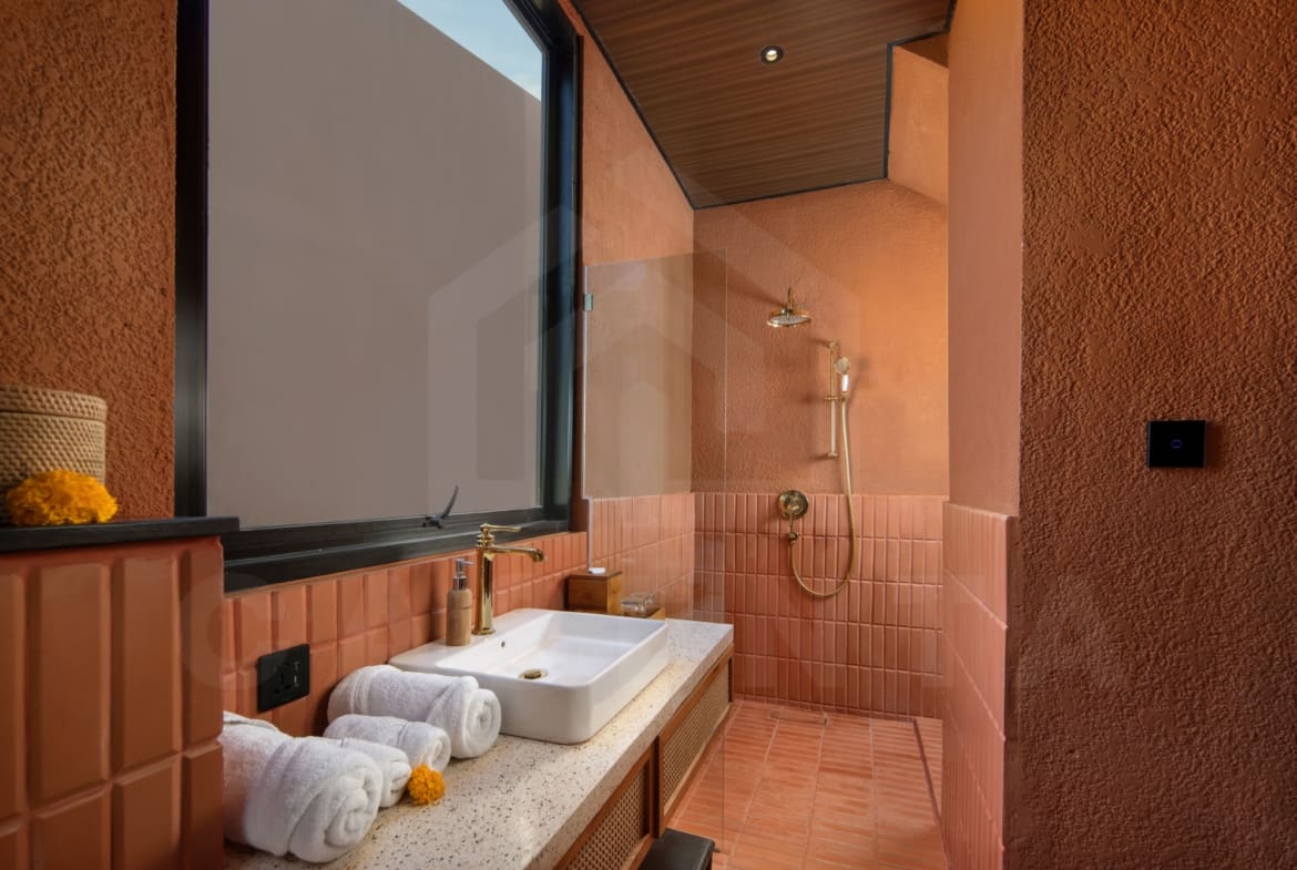 Ensuite bathroom inside 2 bedroom villa close to prime location in canggu
