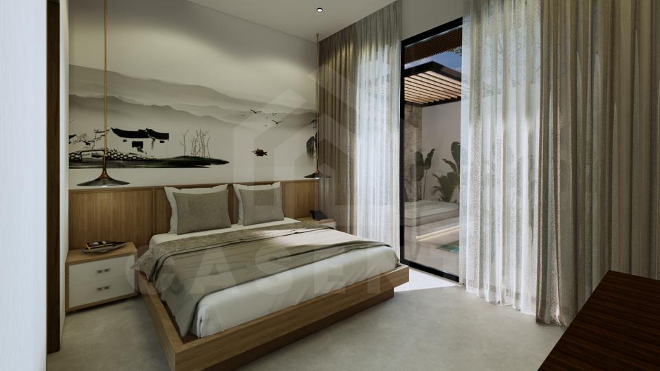 Bedroom inside stylish modern villa in Canggu