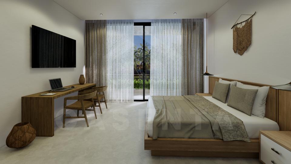 Master bedroom inside stylish modern villa in Canggu