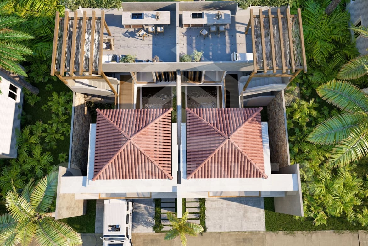 Bird's eye view if the beautiful 2 bedroom villa in Bingin