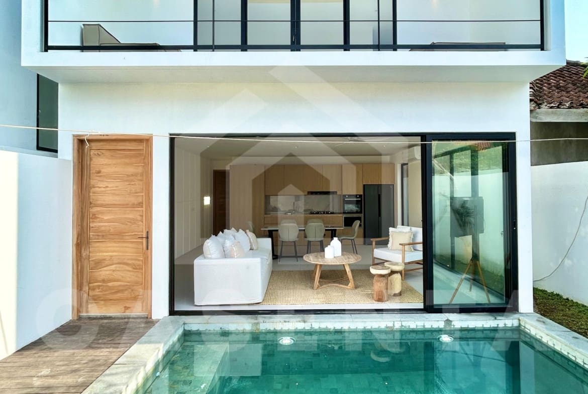 Modern facade of a brand new 3 bedroom villa in Canggu