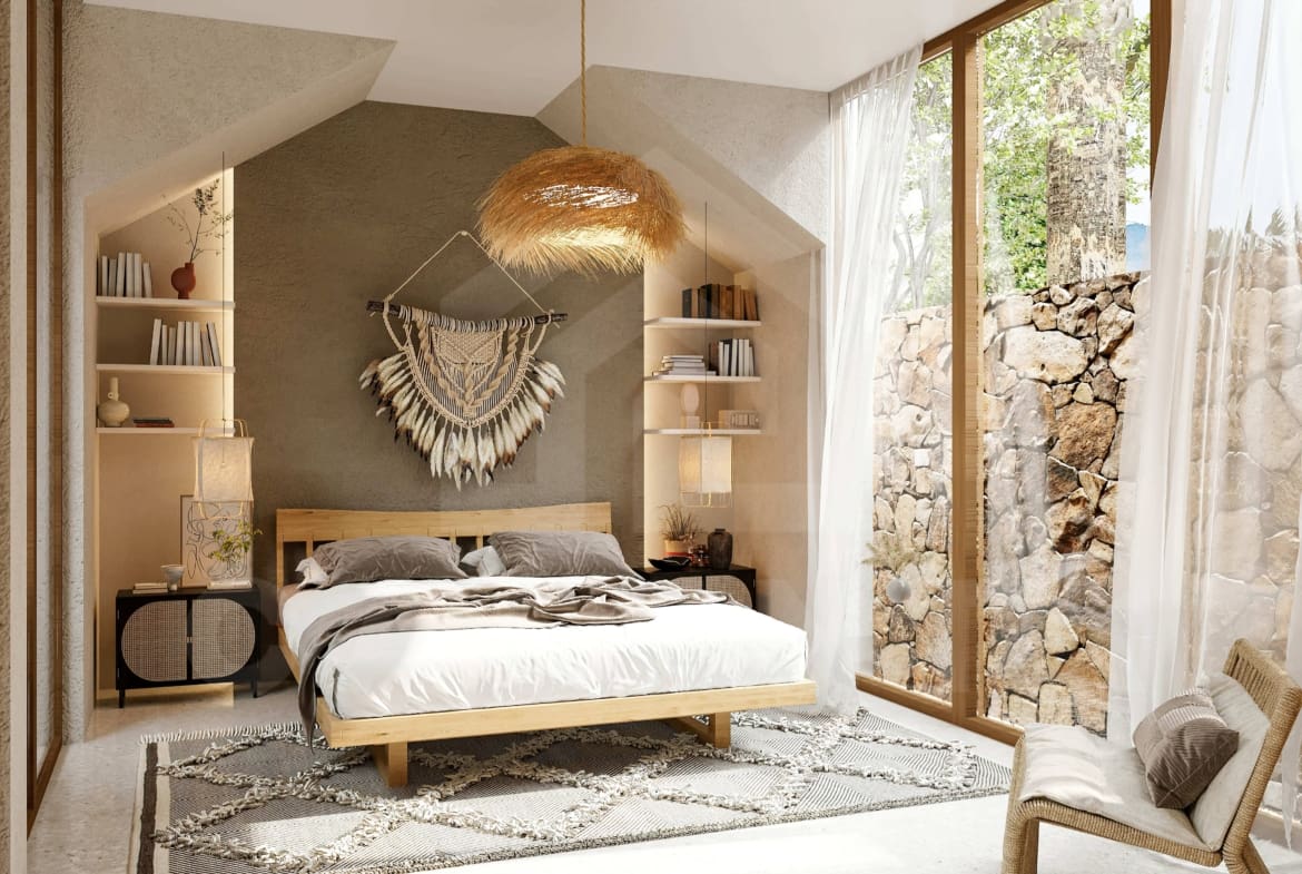 Bedroom inside beautiful villa in Bingin