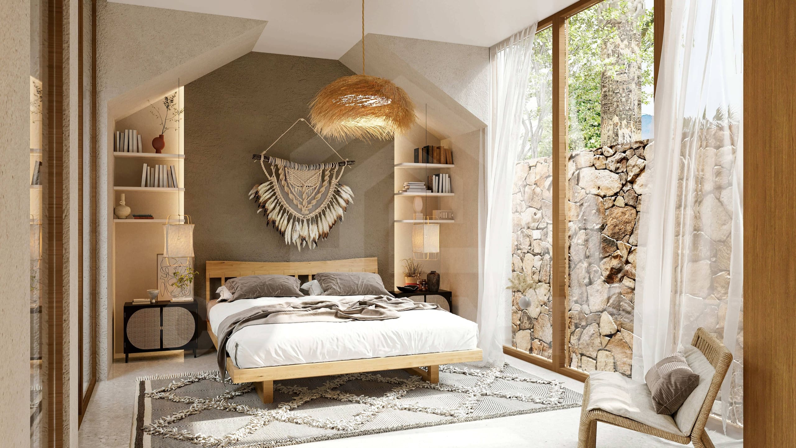 Bedroom inside beautiful villa in Bingin