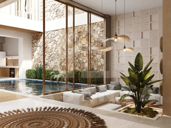 Luminous living room inside 2 bedroom villa in Bingin