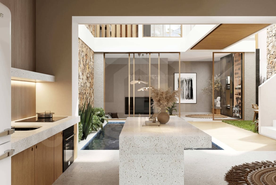 Open kitchen inside 2 bedroom villa in Bingin