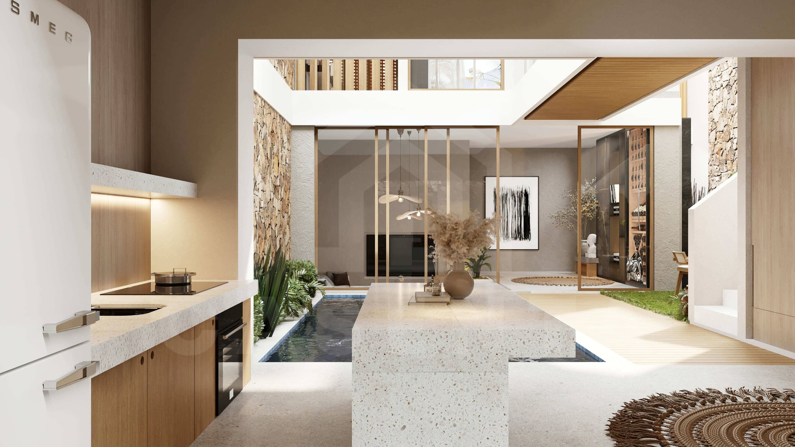 Open kitchen inside 2 bedroom villa in Bingin