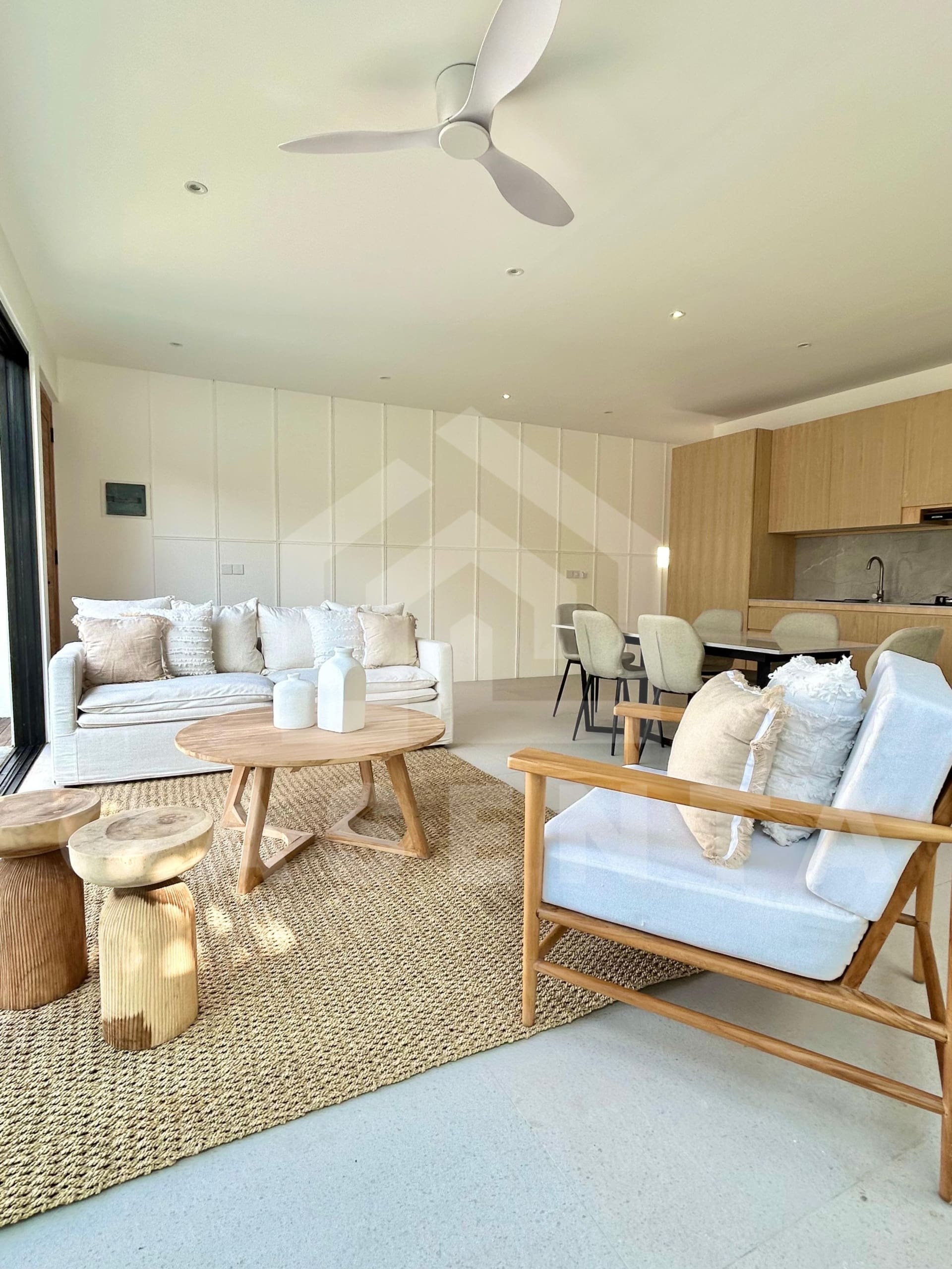 Living area inside a brand new 3 bedroom villa in Canggu