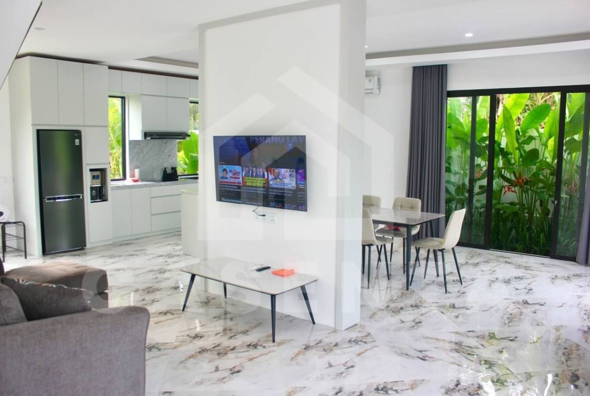 Living area inside a beautiful 3 bedroom villa in Ubud