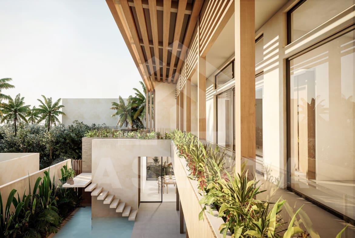 Balcony inside tasteful 4 bedroom Japandi villa in Umalas