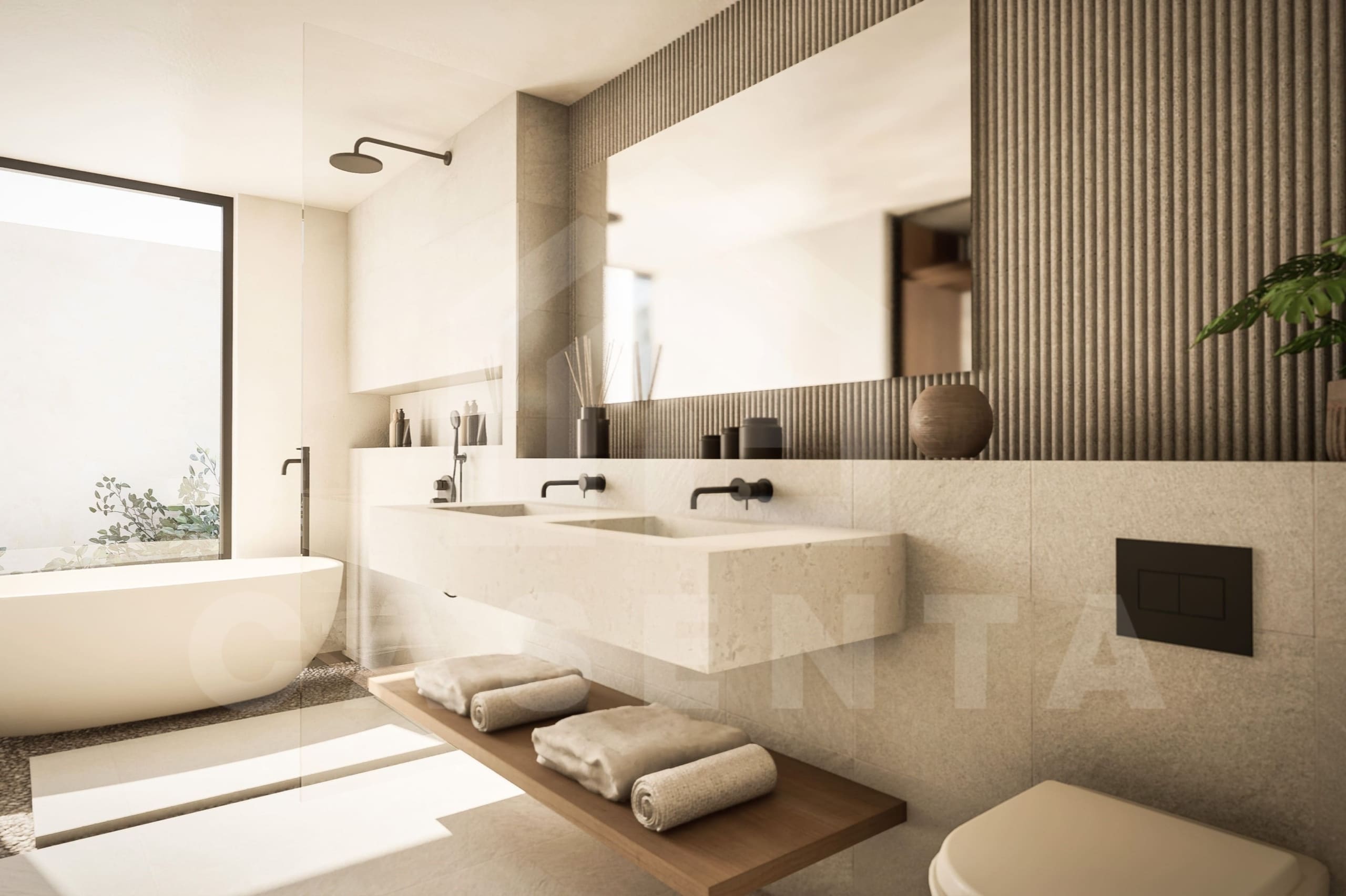 Bathroom inside tasteful 4 bedroom Japandi villa in Umalas