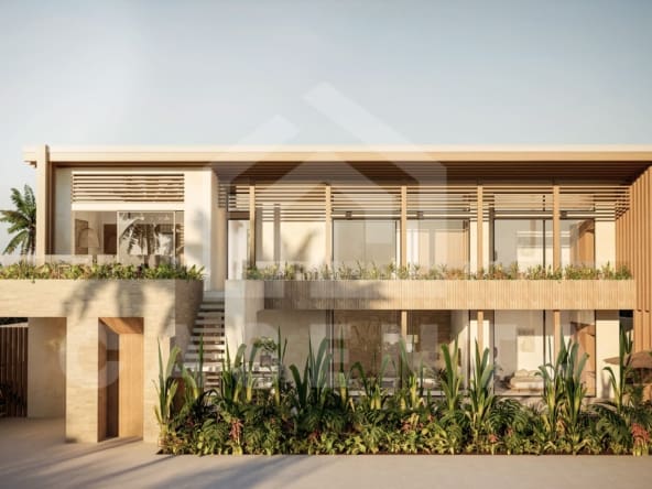 Facade of a tasteful 4 bedroom Japandi villa in Umalas