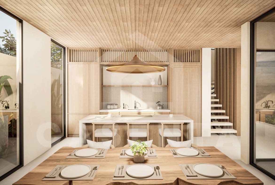 Kitchen/dining area inside tasteful 4 bedroom Japandi villa in Umalas