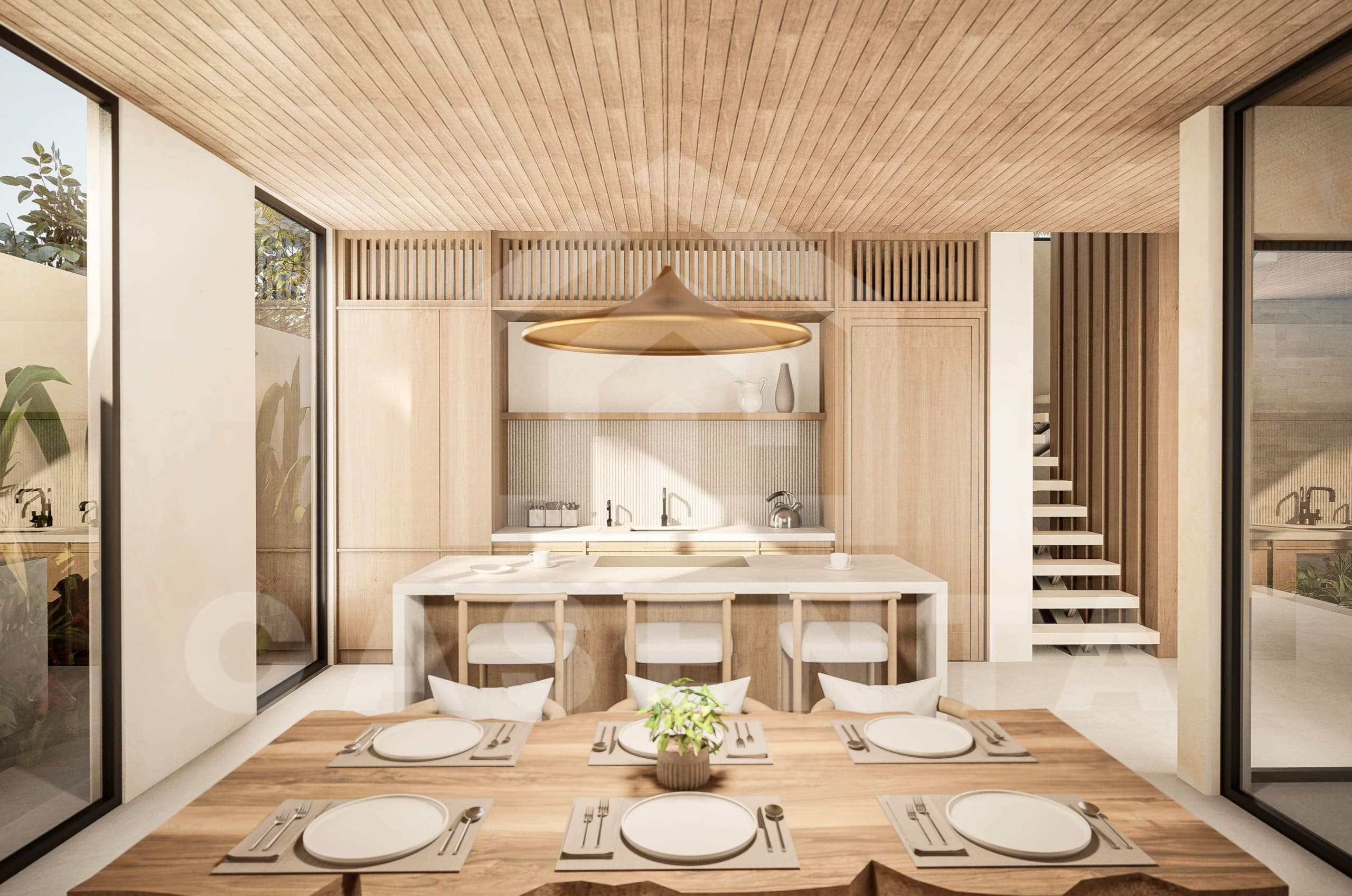 Kitchen/dining area inside tasteful 4 bedroom Japandi villa in Umalas