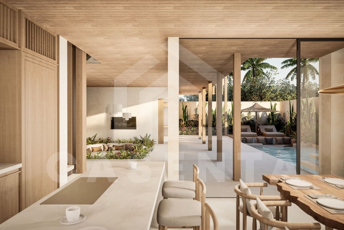 Living area inside tasteful 4 bedroom Japandi villa in Umalas