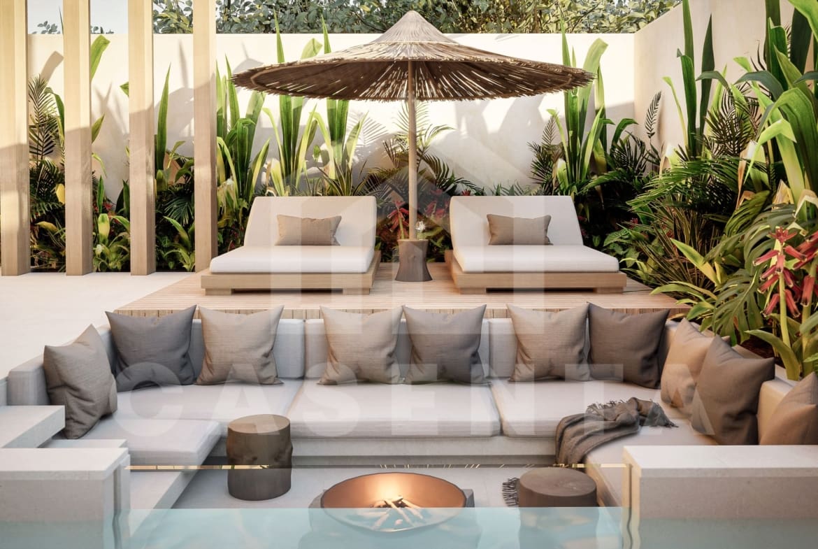 Outdoor area inside tasteful 4 bedroom Japandi villa in Umalas