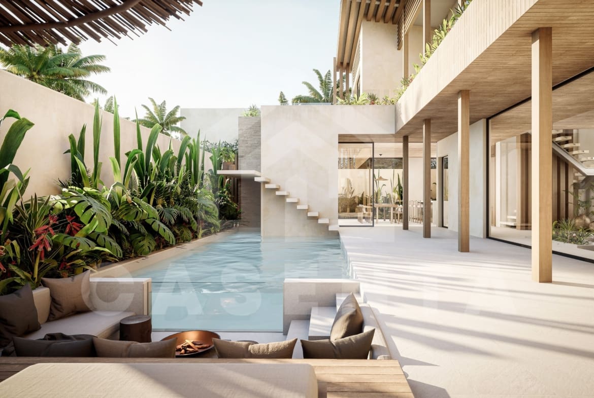 Outdoor area inside tasteful 4 bedroom Japandi villa in Umalas