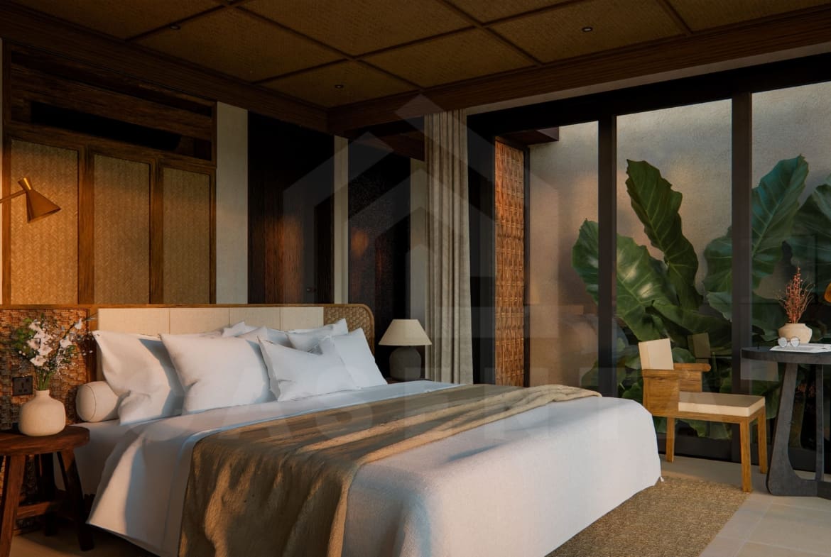 Bedroom inside a riverfront villa in a superb Ubud area