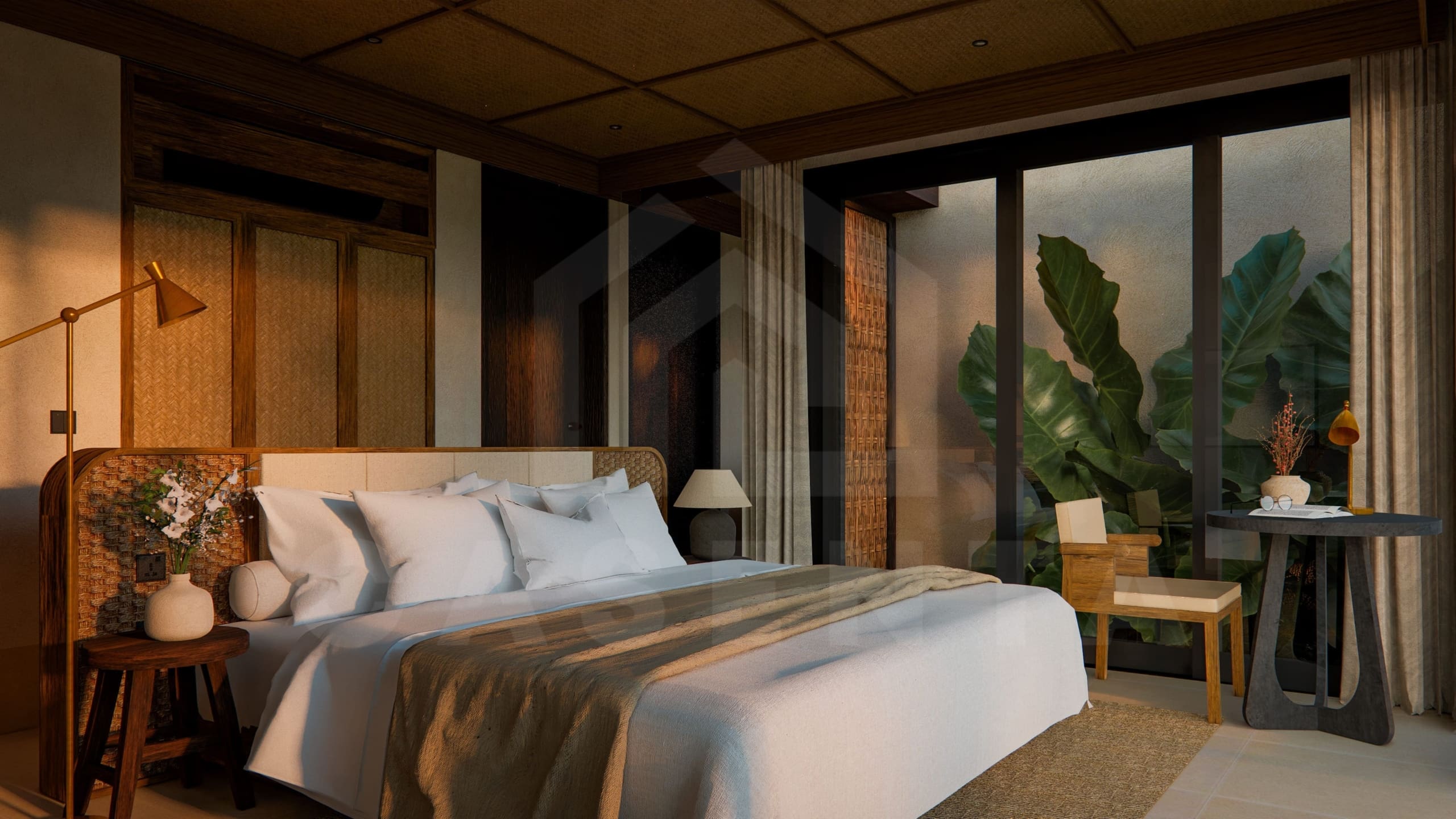 Bedroom inside a riverfront villa in a superb Ubud area