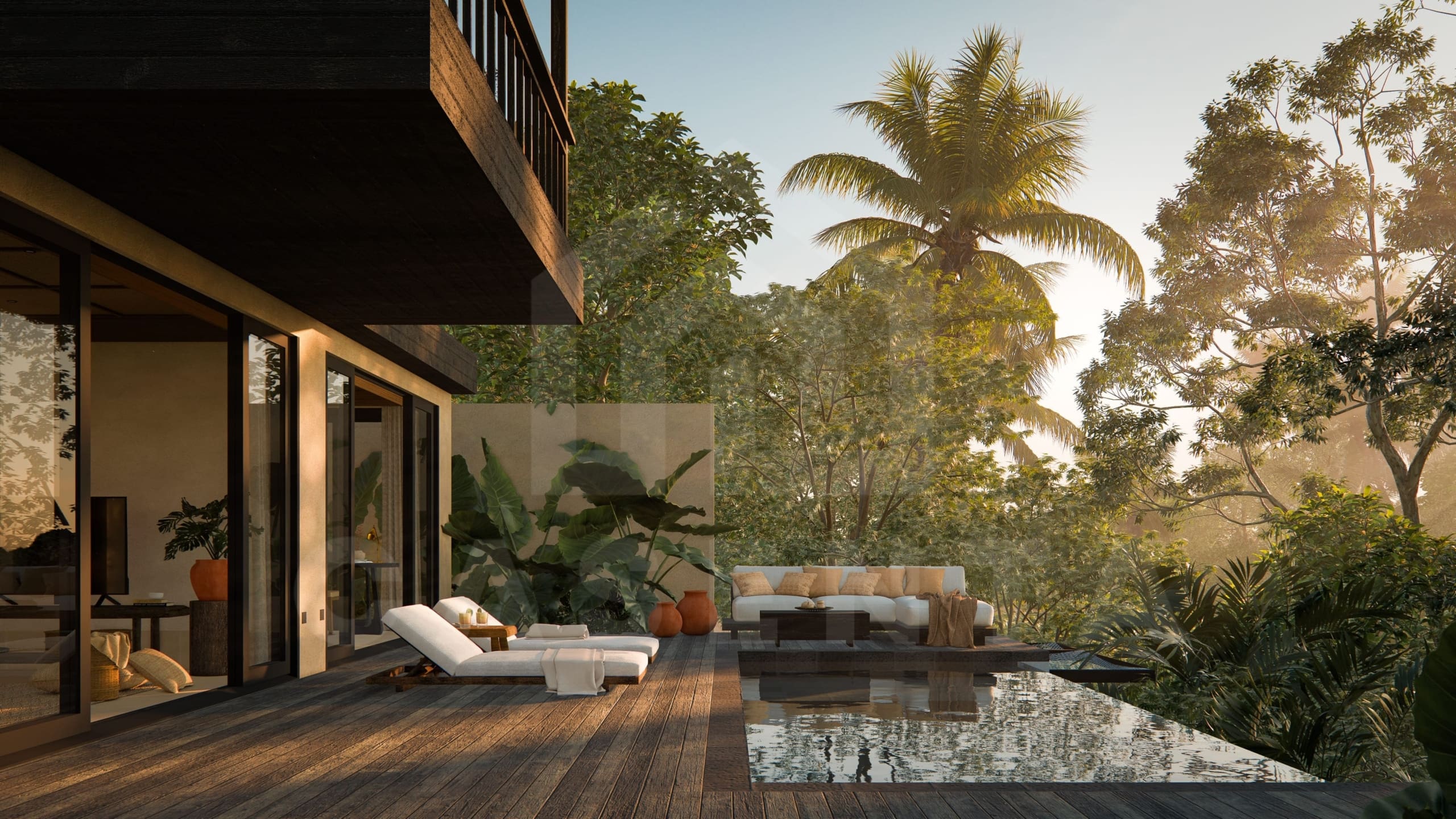 Pool area inside riverfront villa in a superb Ubud area