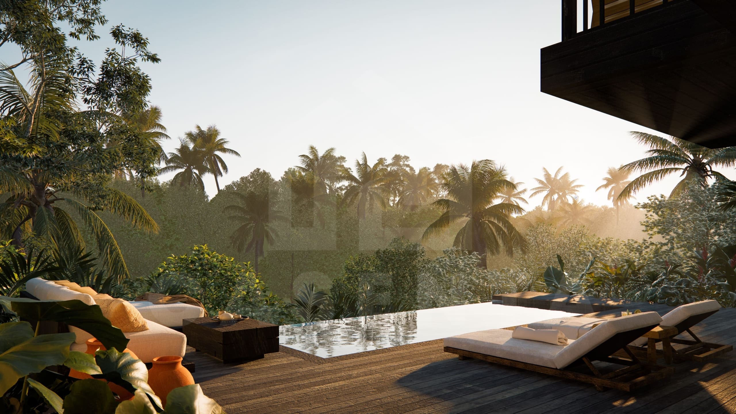 Infinity pool inside riverfront villa in a superb Ubud area