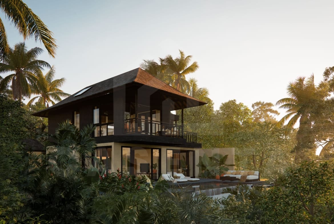 Outside view of riverfront villa in a superb Ubud area