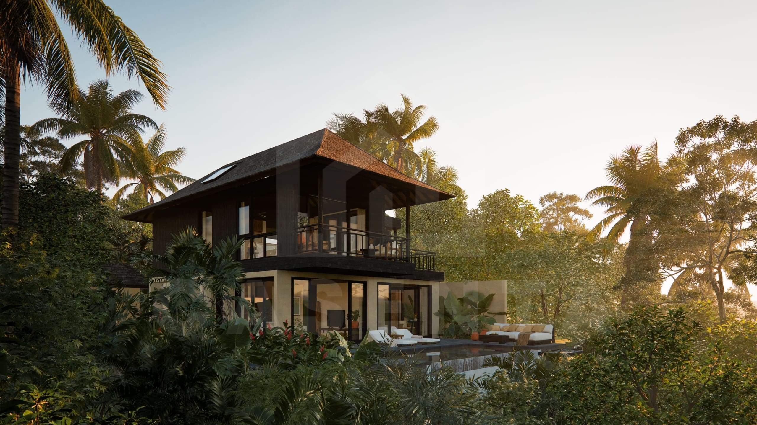 Outside view of riverfront villa in a superb Ubud area