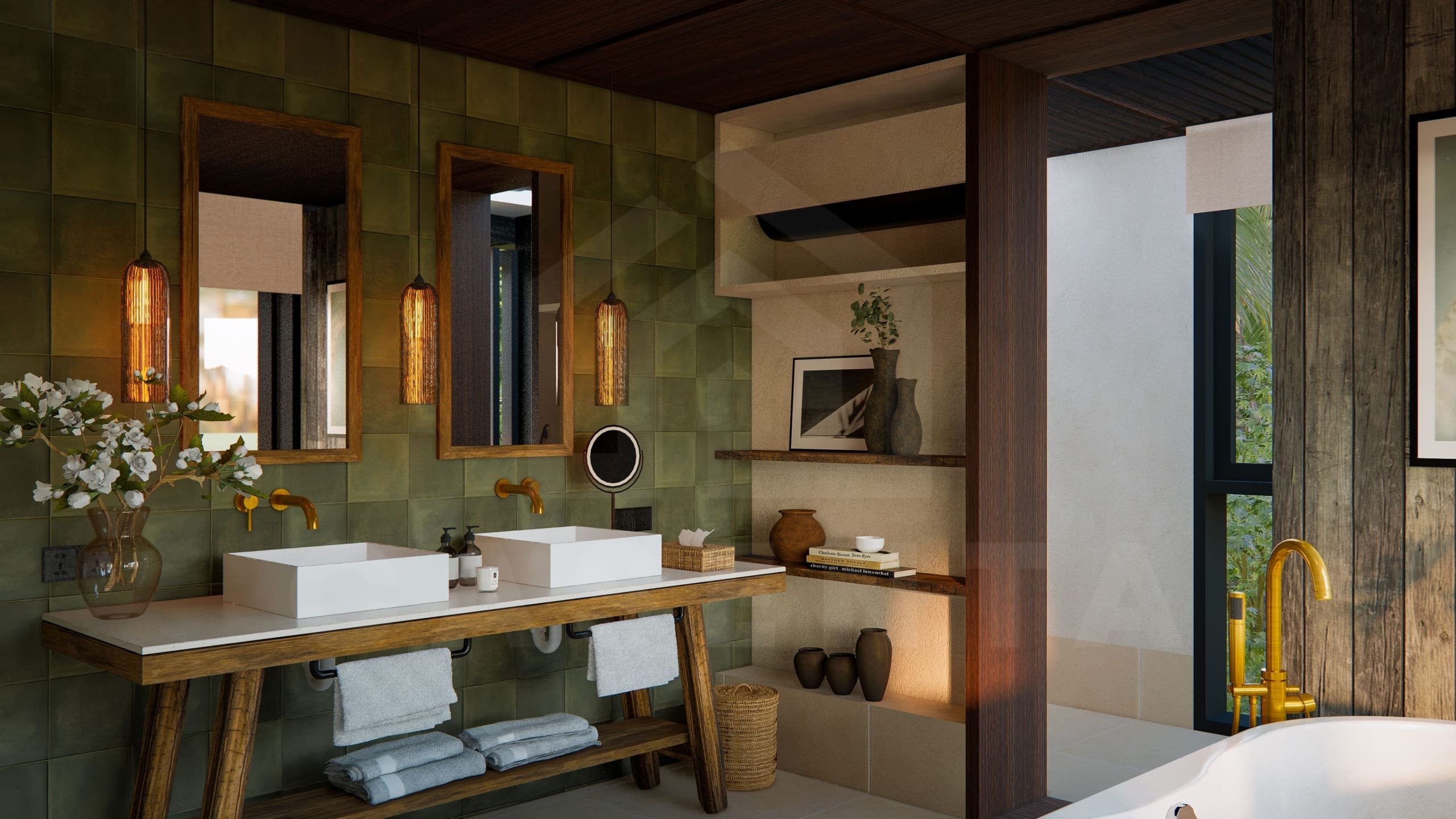 Bathroom inside riverfront villa in a superb Ubud area