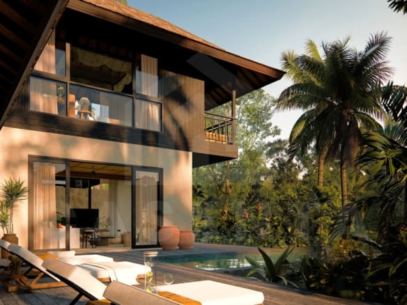 Terrace inside 3 bedroom riverfront villa in Ubud