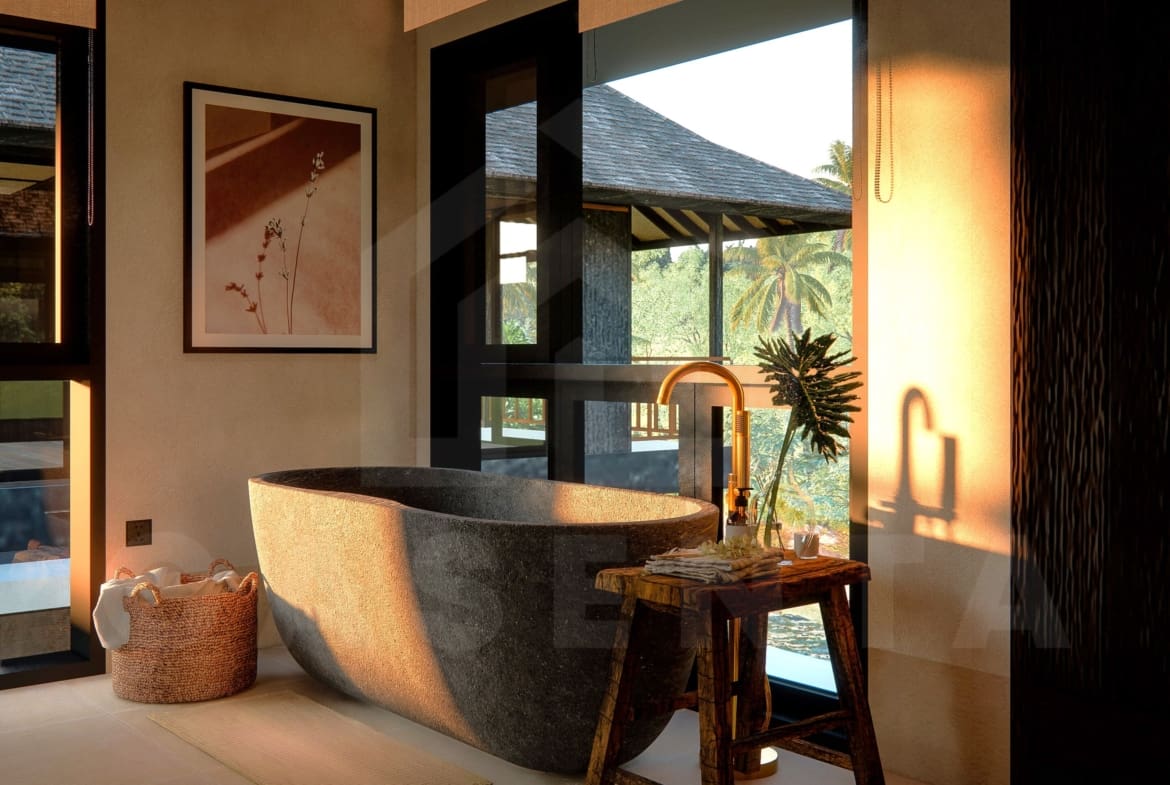 Bathroom inside 3 bedroom riverfront villa in Ubud