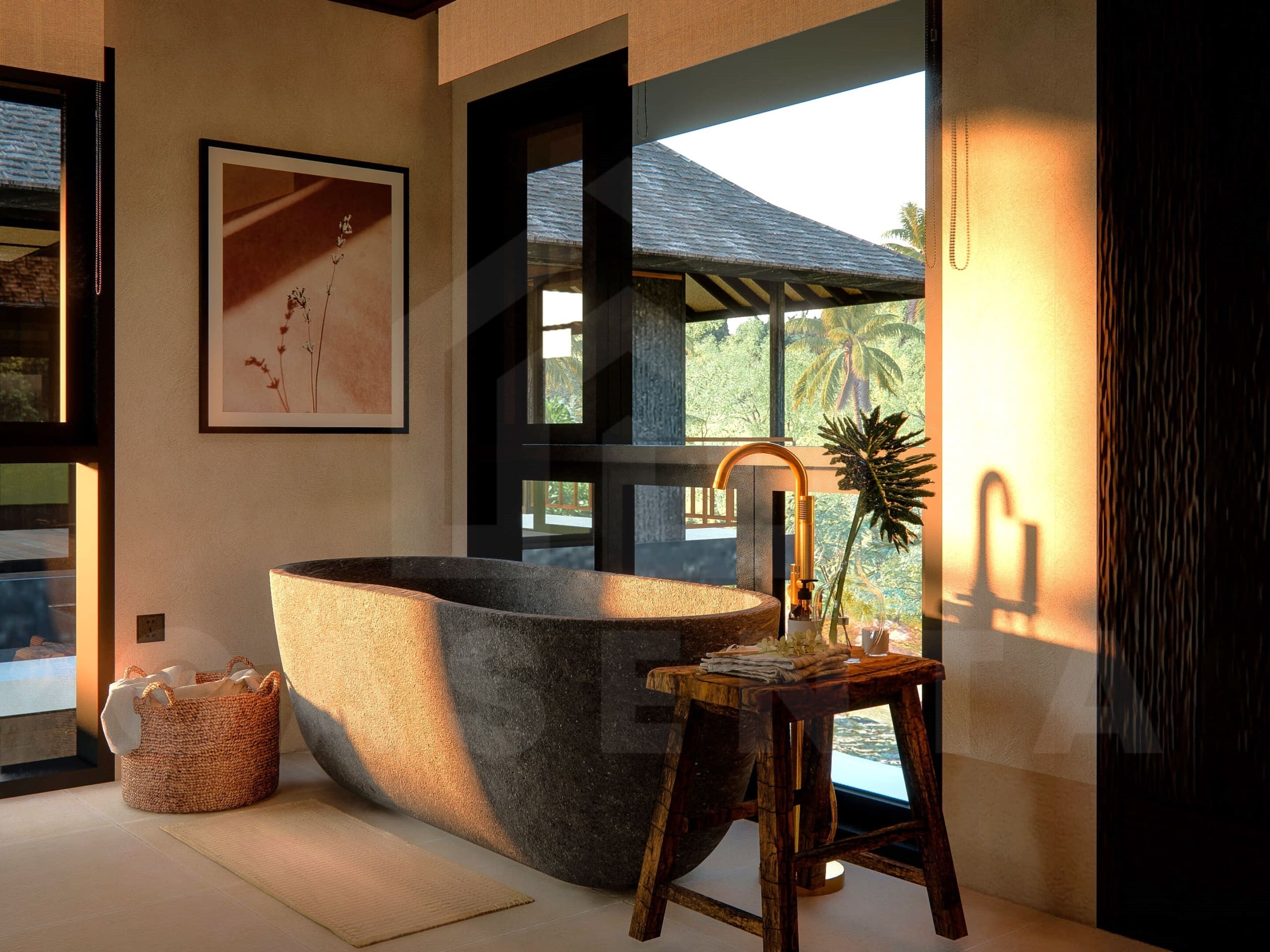 Bathroom inside 3 bedroom riverfront villa in Ubud