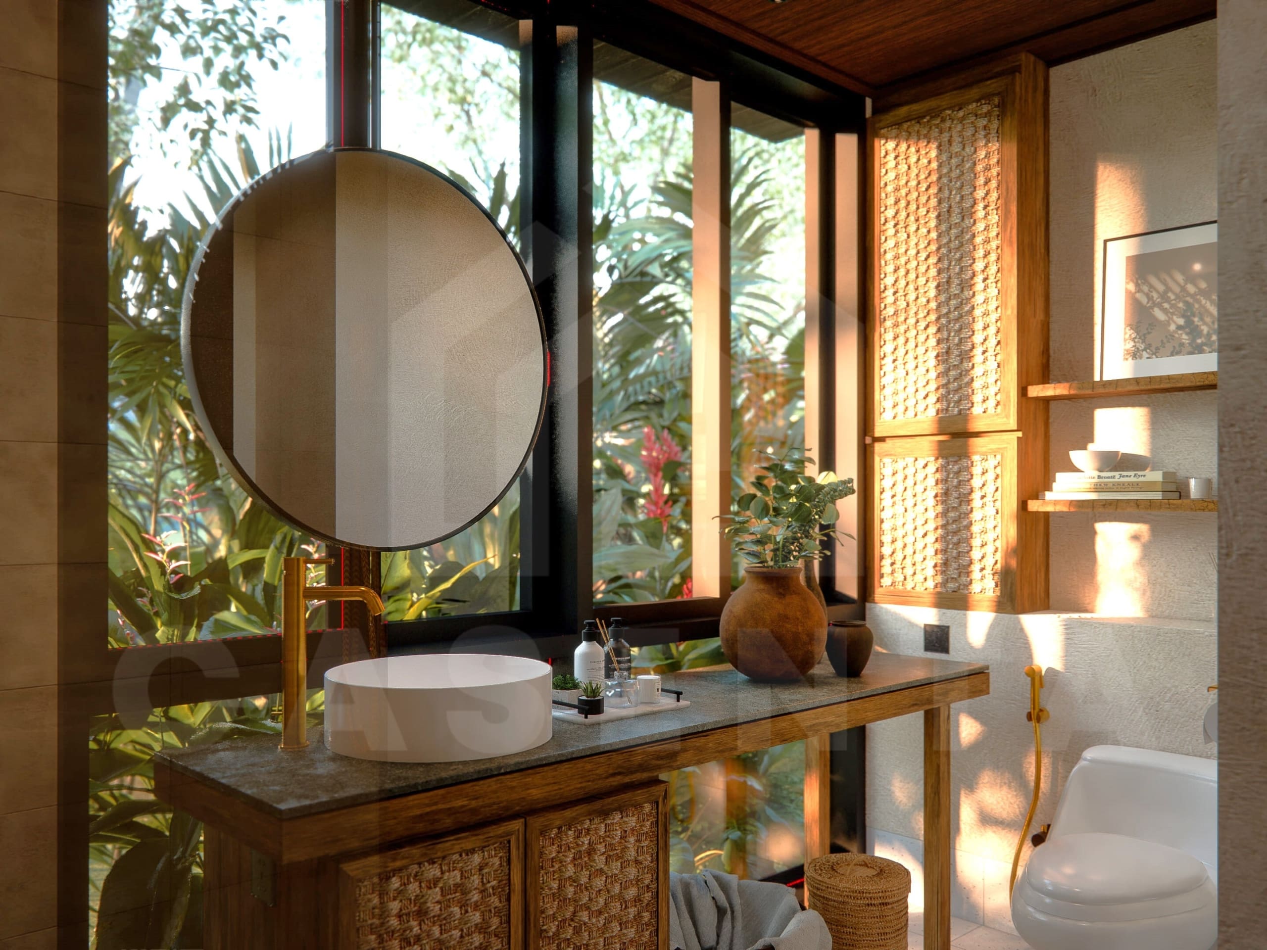 Bathroom inside 3 bedroom riverfront villa in Ubud