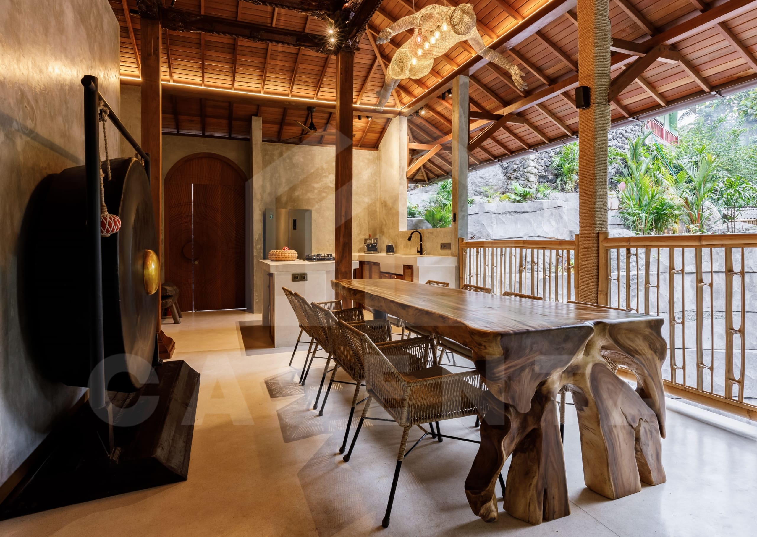 Dining area inside 4 bedroom villa with jungle view in Ubud