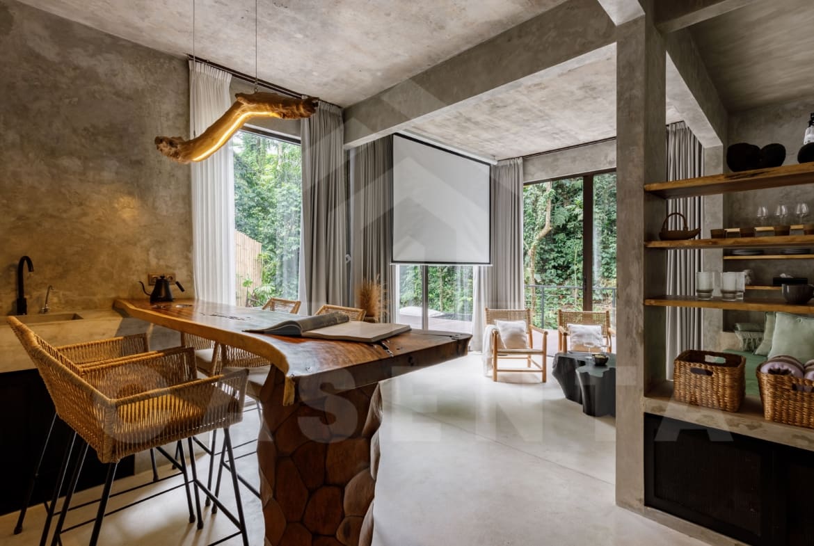 Enclosed living area inside 4 bedroom villa with jungle view in Ubud