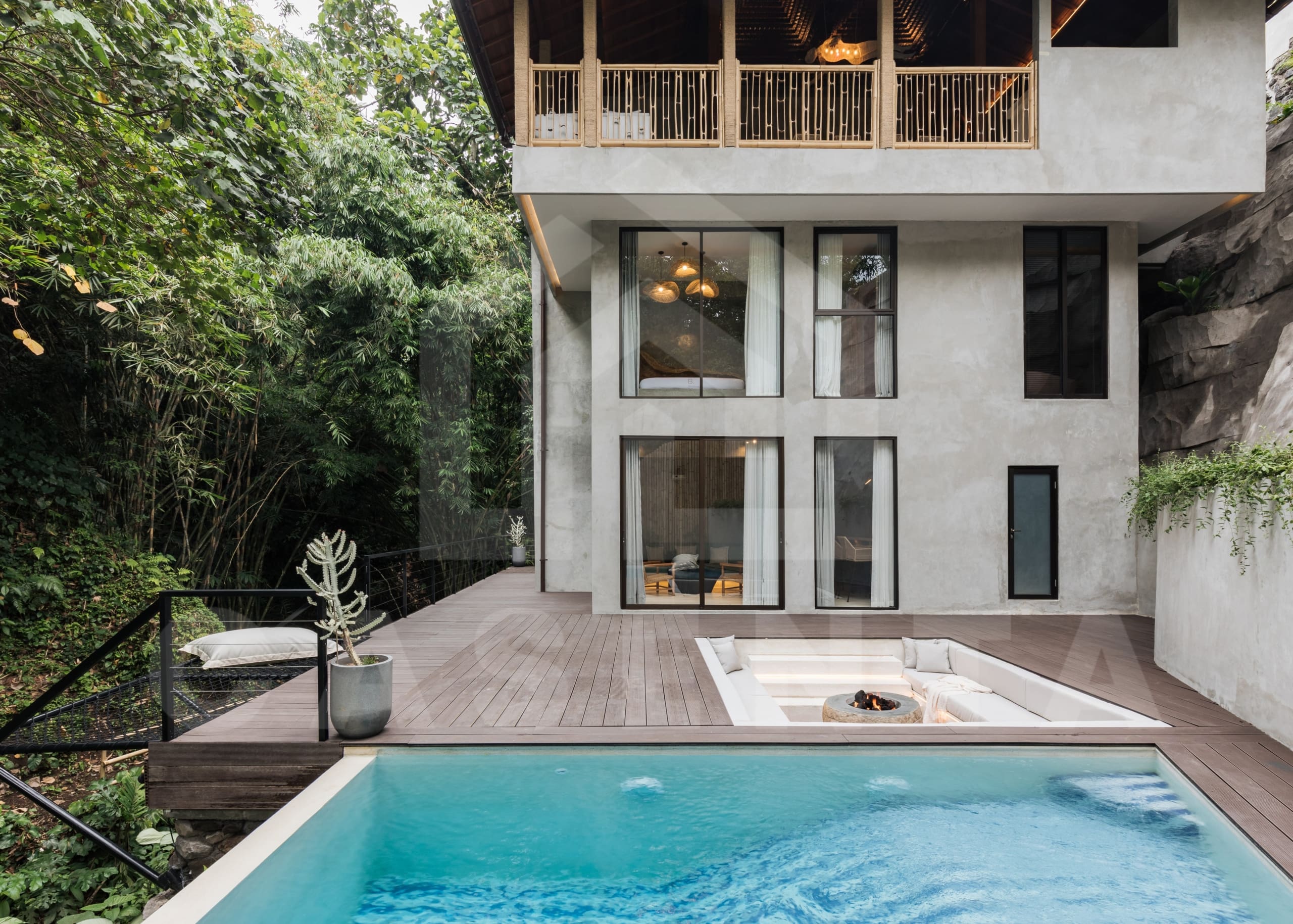 Terrace inside 4 bedroom villa with jungle view in Ubud