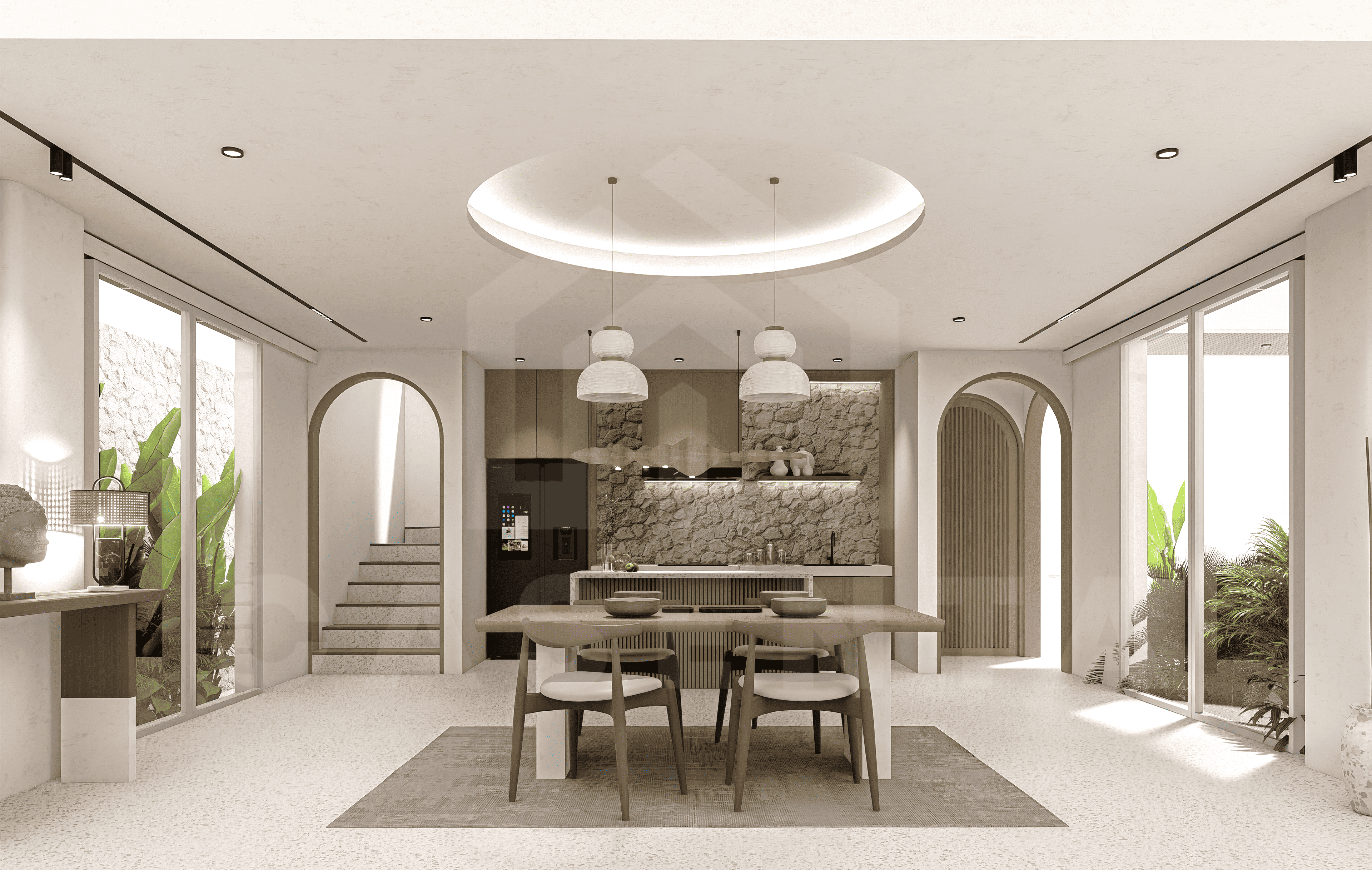 Kitchen/dining area inside admirable 2 bedroom villa in Tumbak Bayuh