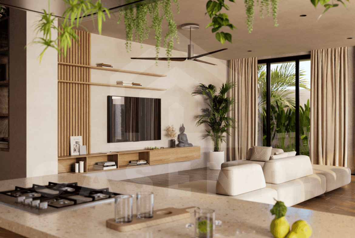 Living area inside stylish 3 bedroom villa in Ubud