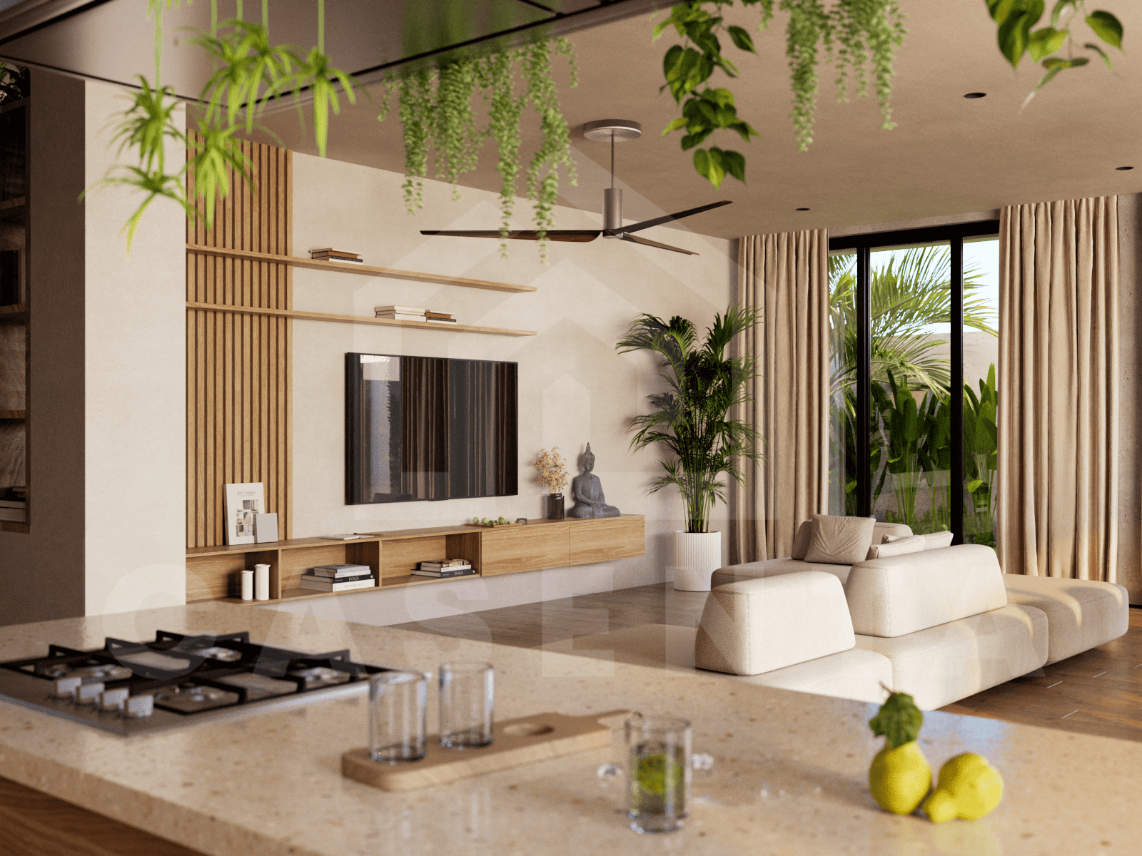 Living area inside stylish 3 bedroom villa in Ubud