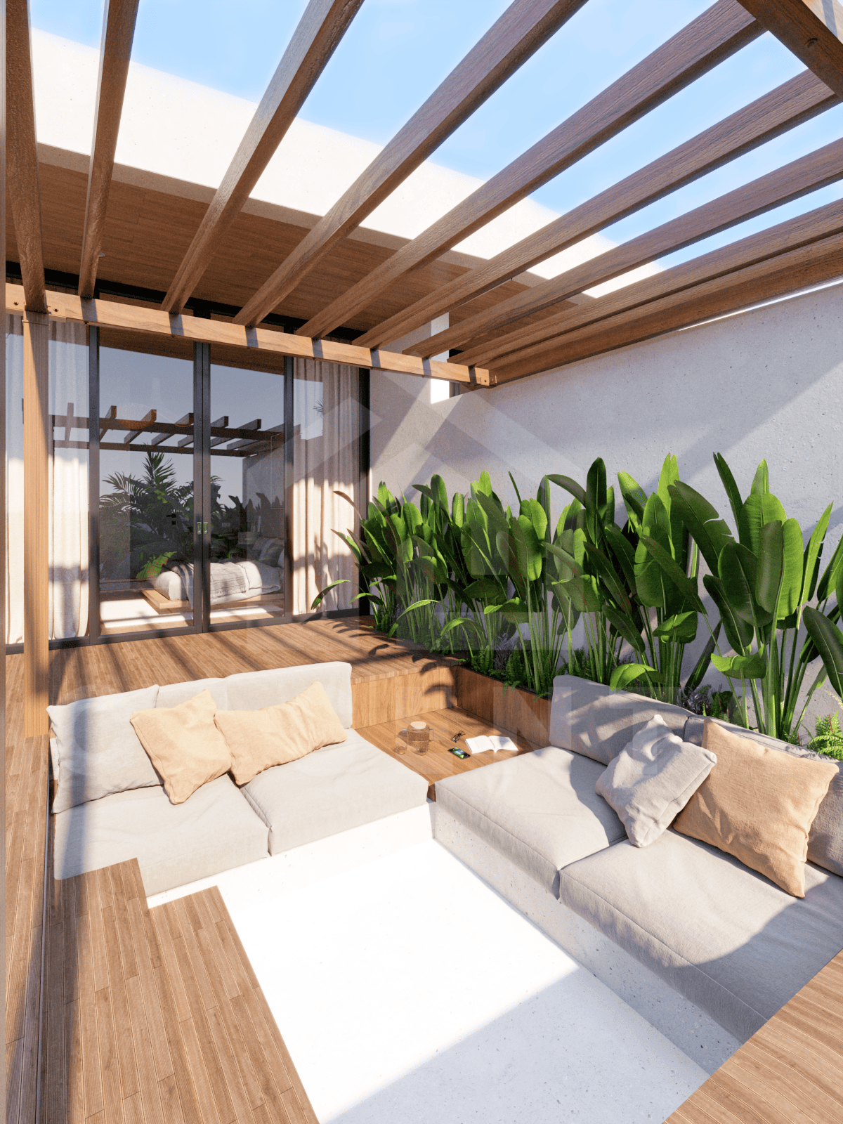 Terrace inside stylish 3 bedroom villa in Ubud