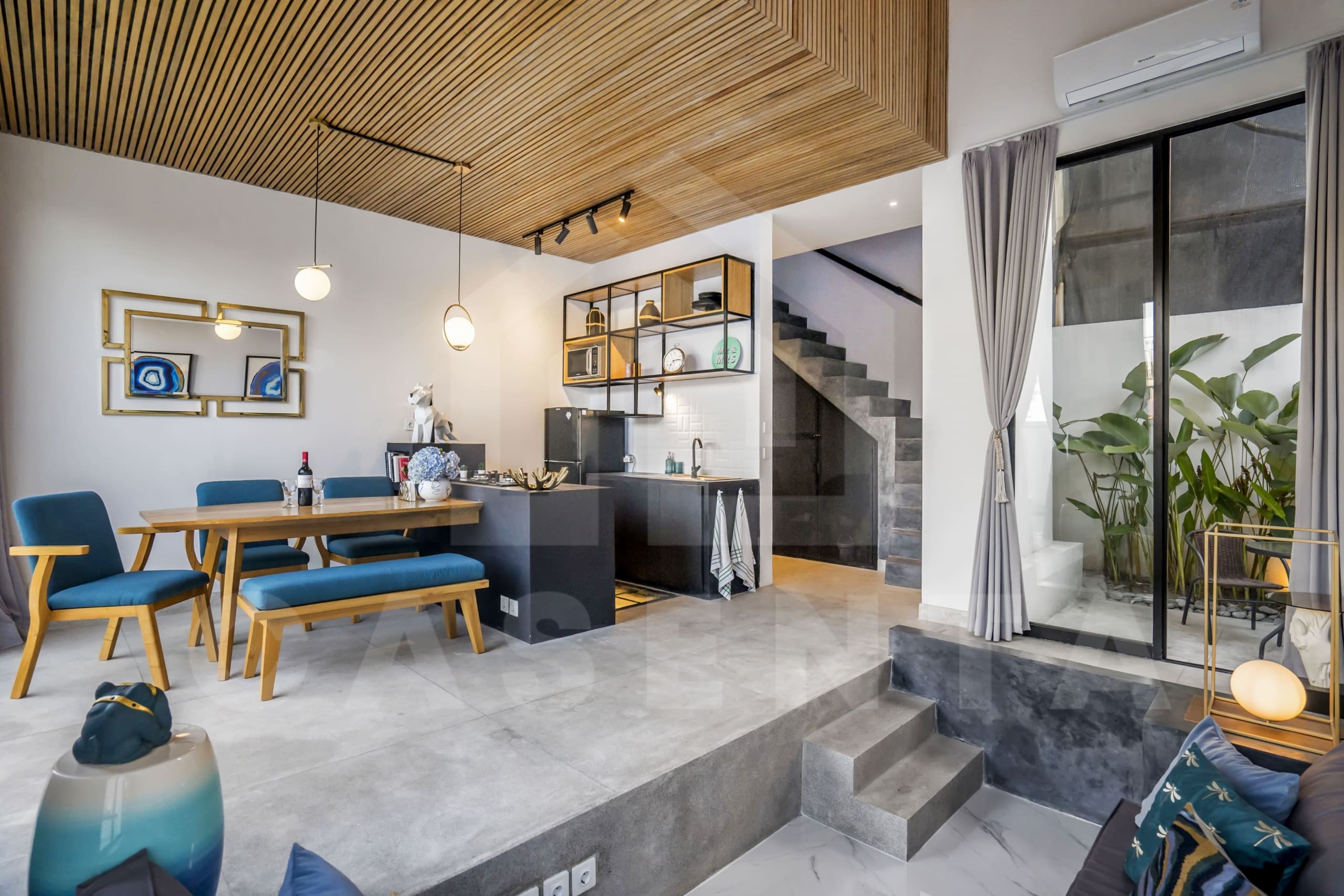 Living area inside stylish 2 bedroom villa in Pererenan