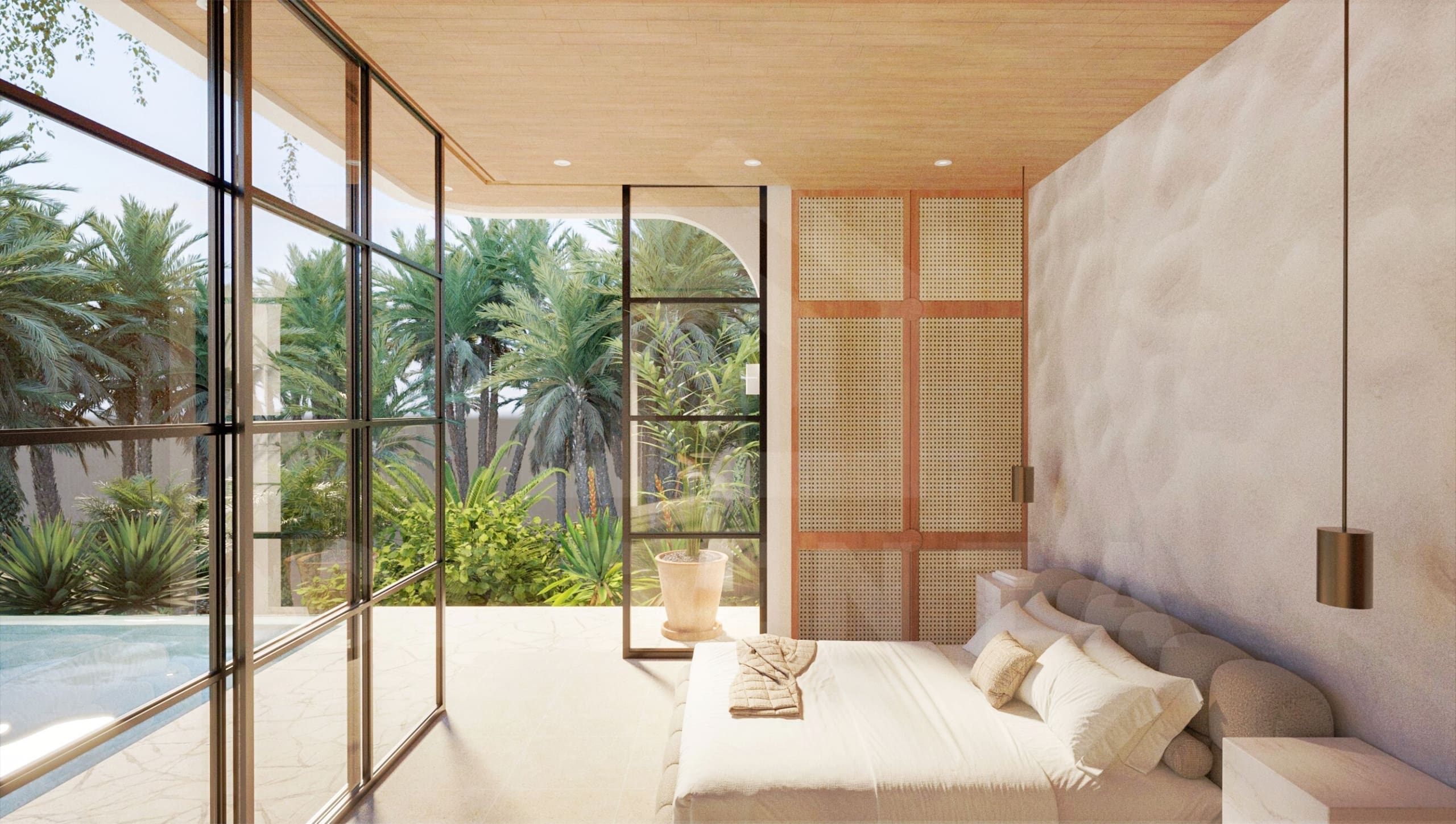 Bedroom inside authentic Mediterranean villa in Ubud