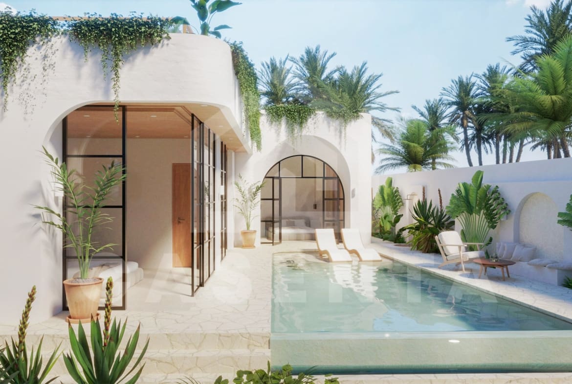 Outdoor area inside authentic Mediterranean villa in Ubud