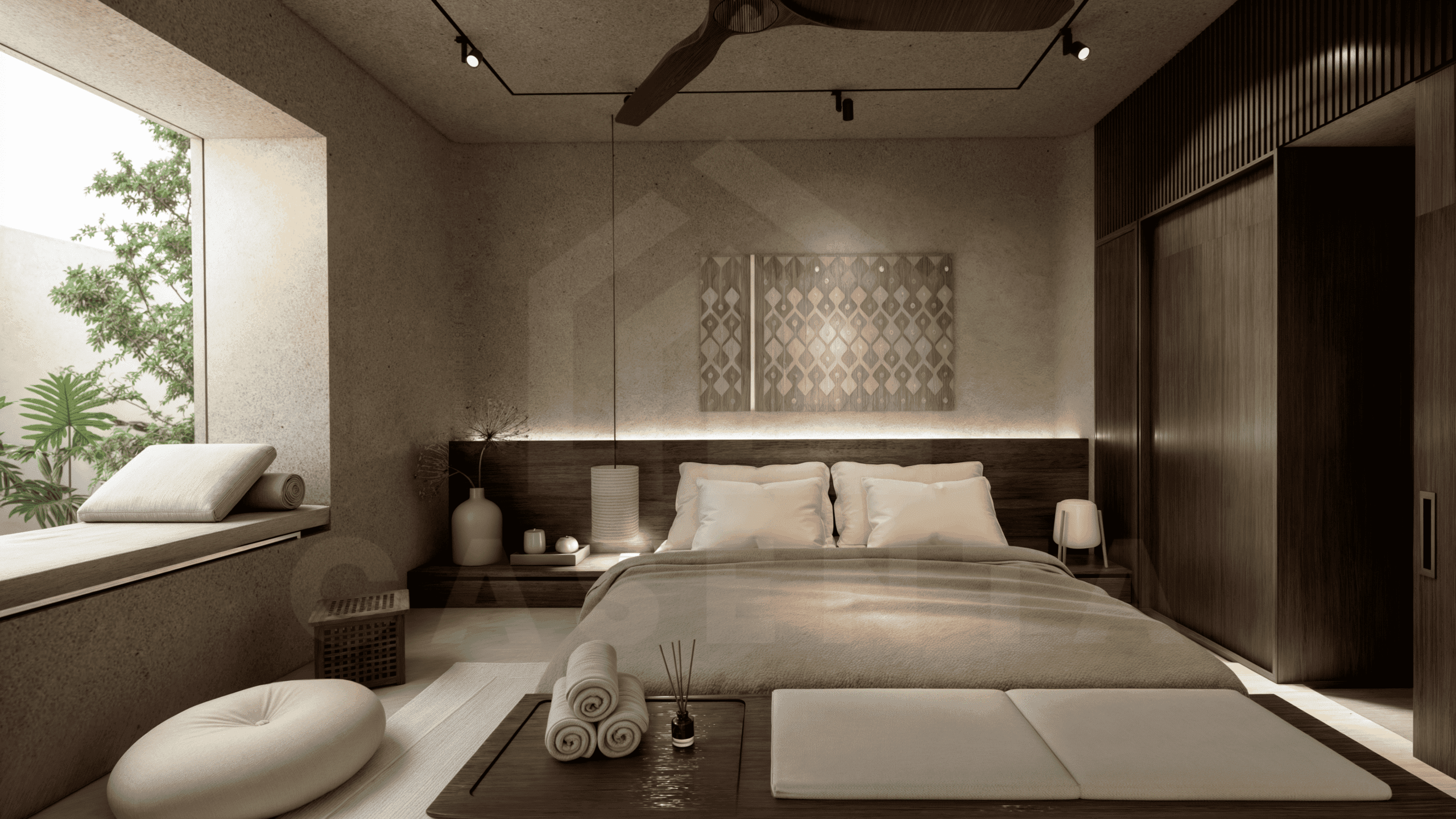 Master bedroom inside tasteful villa in Uluwatu