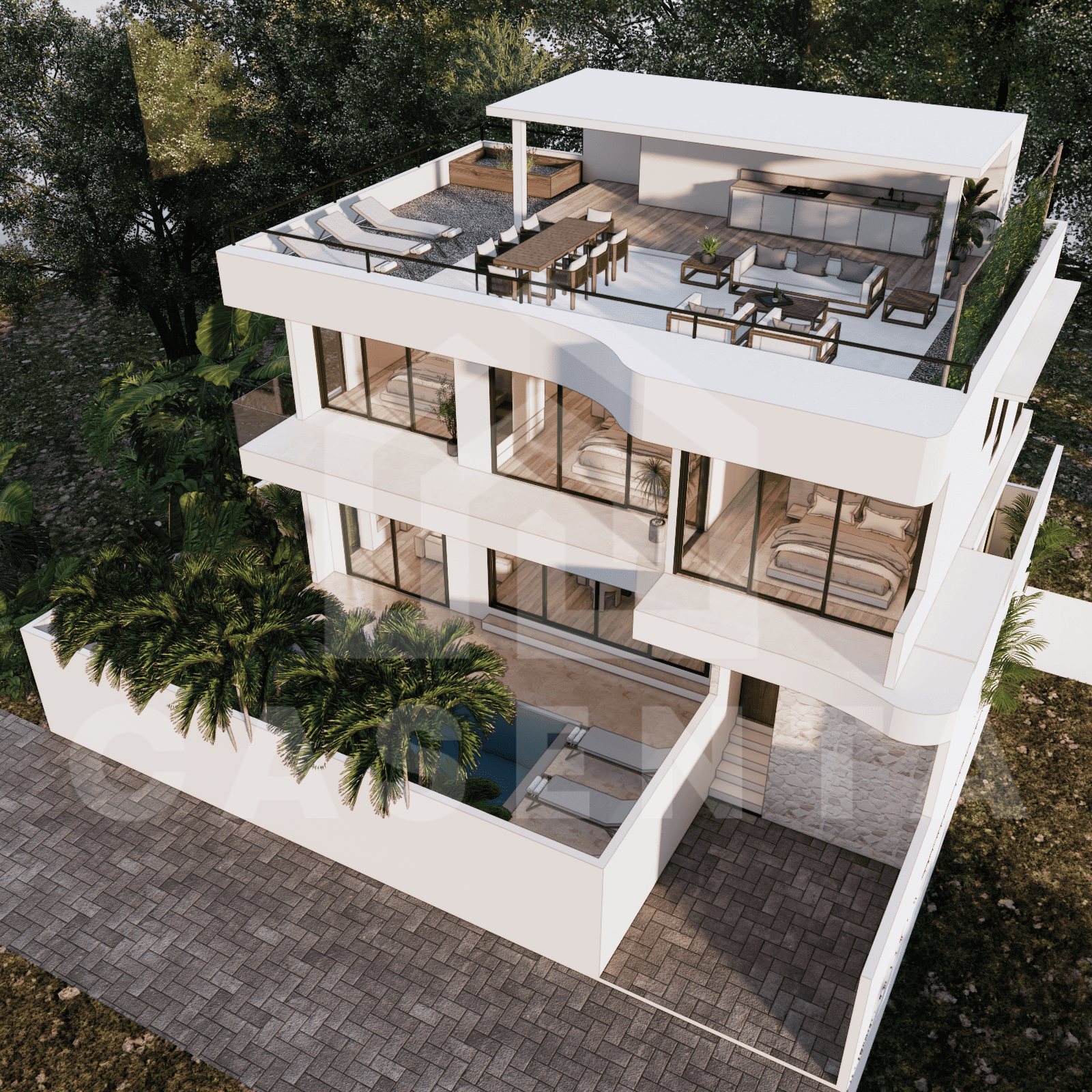 Aerial view of aesthetic 3 bedroom villa in Ungasan